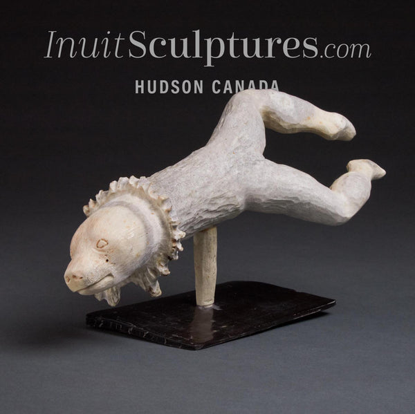 Transformation de chaman ours vintage de 11 pouces par Gideon Qauqjuaq *Clowning Around*