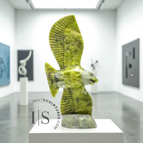 8" SIGNATURE Eagle with Fish by Pits Qimirpik *FIFA II* EXHIBITION PIECE AUG 14