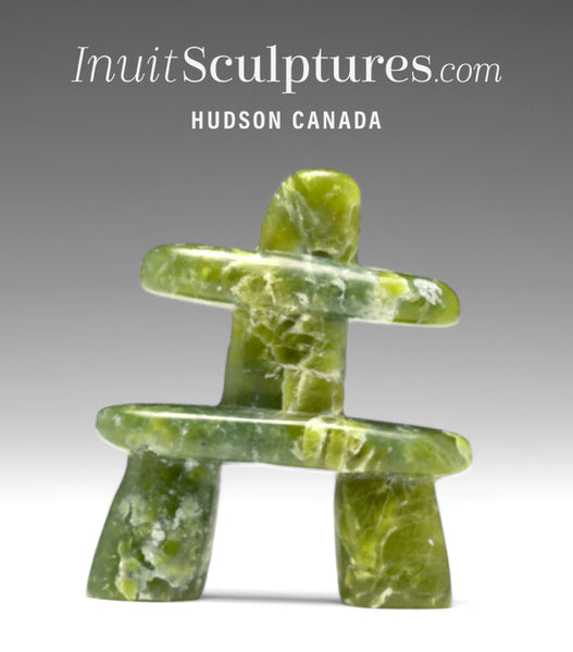 3" Apple Green Inukshuk by Alex Lyta Inuit Sculpture Serpentine stone