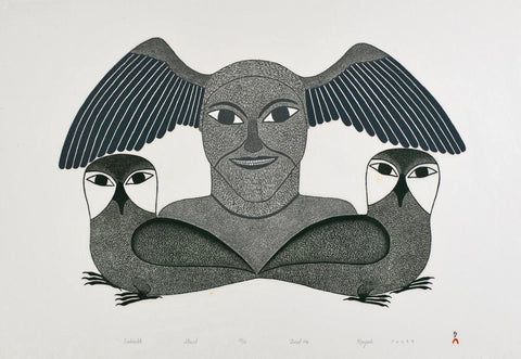 VINTAGE Last Kenojuak Ashevak Print 1996 Cape Dorset Collection  *Head with Wings*