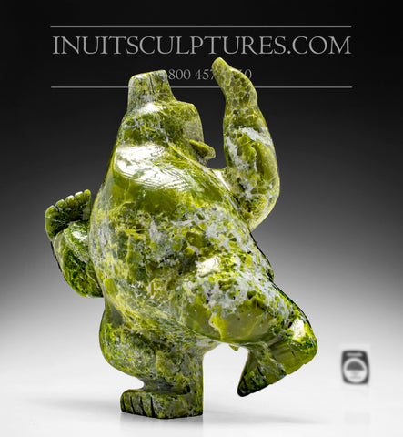 12" Dancing Electric Green Bear by Mosesee Pootoogook