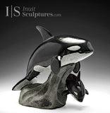 14" Mother & Calf Orcas  Master Carver Derrald Taylor