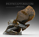 12" Brown Eagle with Fish by Pitseolak Qimirpik